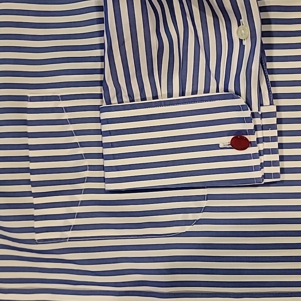 Northshore Striped Wide Collar French Cuff Dress Shirt Blue White 17 34 - Picture 6 of 13